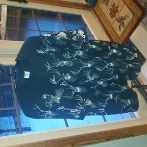 Vintage Fruit Of The Loom Black With Big Buck Deer Graphic Heavy Sz XL SS Tshirt